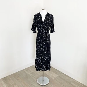 Bee Maddison Tablita Midi Dress 3/4 Sleeve Tie Waist Polka Dot Black Size 10 New - Picture 1 of 13