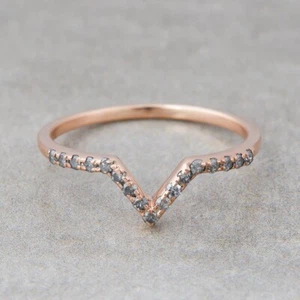 0.17TCW Natural Salt and Pepper Diamond Ring Stacking Chevron Knuckle 925 Silver - Picture 1 of 12