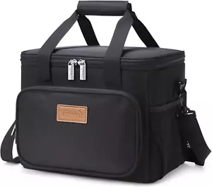 Insulated Large Lunch Bag Cooler Tote for Men & Women - Black 12-Can - Picture 1 of 12