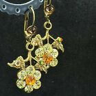 Michal Negrin Signed Long Yellow Flower Earrings & Swarovski Crystals Victorian