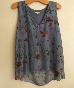 Made in Italy blue floral silk blouse top 12 14 16 Sleeveless Party M Giusy