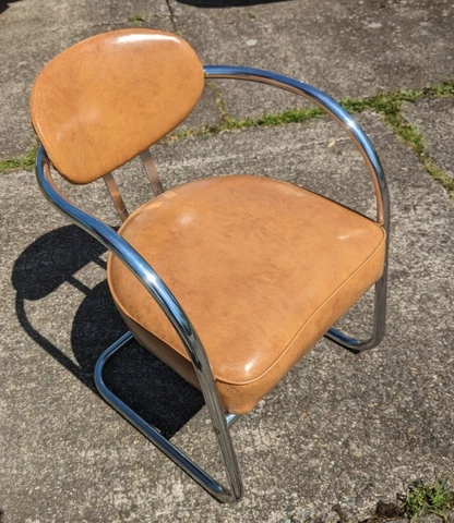 Lloyd Kem Weber Tubular Chrome Steel Beige Vinyl Cantilever Club Chair Cover