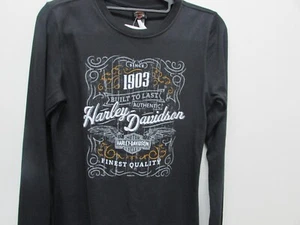 RONNIES HARLEY-DAVIDSON CUSTOM DEALER CHALKED UP PRINT WOMENS LONG SLEEVE SHIRT - Picture 1 of 2