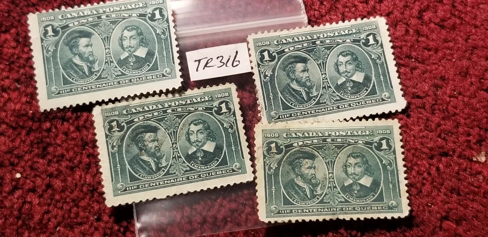 Canadá SC#97 Quebec Tercentenario Sello de un centavo Un sello del lote. Foto 1 de 1