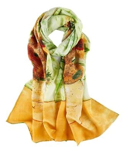 Long Charmeuse Silk Scarf Classic Art Print Sunflowers By Van Gogh - Picture 1 of 7