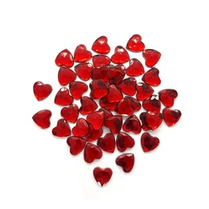 100 x 10mm Red Heart Gem Crystal Flat back Cabochon Facet Acrylic Craft Scatter - Picture 1 of 1