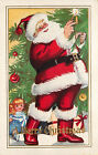 Geprägte frohe Weihnachten Weihnachtsmann Lichter Kerze helle Farben C 48 Postkarte
