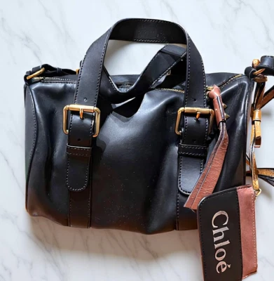 Chloe Authentic Sam Mini Boston 2way Shoulder Bag Black Crossbody Gold Hardware - Image 1 of 4