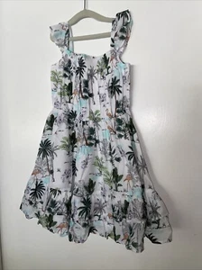 Janie And Jack Summer Dress Flamingo Palm Trees Blue Pink Size 7 - Picture 1 of 6