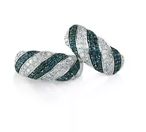 1.40 Ct Round Natural White Blue Diamond Huggie Earrings 925 Silver Women's Gift - Picture 1 of 6