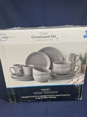 Mainstays Chiara 16-Piece Stoneware Gray Dinnerware Set...... - Image 1 of 4