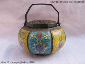 China Classical pure Bronze cloisonne Hand carved Flowers Incense burner censer 