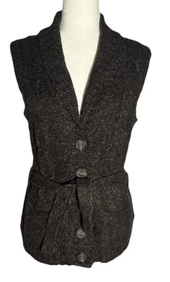 Chaleco Suéter Dressbarn Mujer Cinturón Botón Frontal Tejido Marrón Brezo Talla M Foto 1 de 4