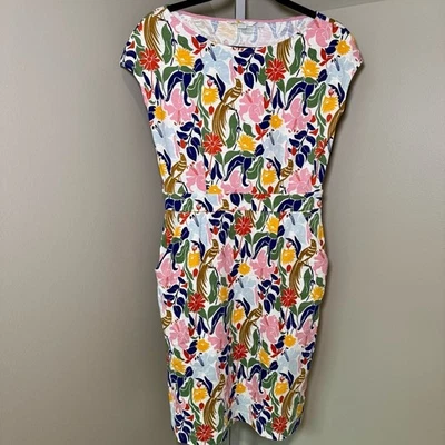 Women's Boden Florrie Floral Jersey Dress Ivory Multicolor Bird Size 8 Pockets - Image 1 of 4