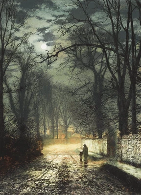 JOHN ATKINSON GRIMSHAW CANVAS WALL ART PICTURE PRINT A MOONLIT LANE - Image 1 of 4