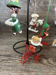 Lot Vintage Wooden Christmas Ornaments Skier Skater Bicycle Rocking Horse Lady - Picture 1 of 22