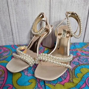 Badgley Mischka Feisty Pearl Embellished Block Heel Sandals, Size 8 - Picture 1 of 9