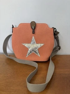 Orange Star Bag Crossbody Messenger Handbag Sequin Detail Orange Material 7x9” - Picture 1 of 10