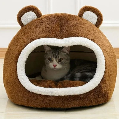 Funny Cat Bed Warm Plush Cave House for Cats & Small Dogs – Soft Cozy Mat - Image 1 of 4