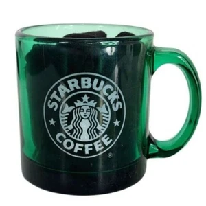 Vintage Starbucks Emerald Green Glass Etched Mermaid Logo 90s Coffee Tea Mug USA - Picture 1 of 9