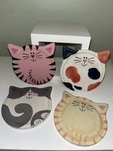 Kitty Cat Faces Drink Coasters Ceramic Set Of 4 Decorative Cork Backing - Picture 1 of 1