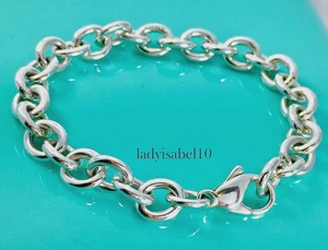 Auth. Tiffany & Co 7" Round Link Rolo Thick Bracelet Sterling Silver w/ Pouch - Picture 1 of 10