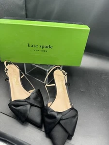 Kate Spade Marseille Women's Satin Bow Kitten Heels Slingback Black US Size 9 B - Picture 1 of 4