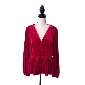 Old Navy Red Velvet Babydoll Peplum Blouse Holiday Balloon Sleeves  BRAND NEW - Bild 1 von 3