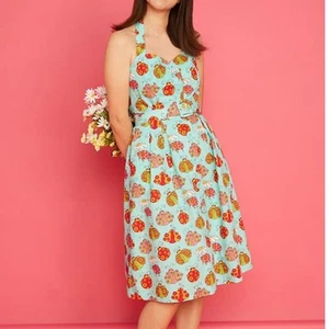  ModCloth x Marisol Muro Aligned w/ Destiny Fit  Flare Ladybug Dress Women's XL - Picture 1 of 12