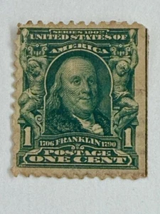 Estampilla postal vintage de Ben Franklin de 1 centavo de Estados Unidos 1902 sin usar - Imagen 1 de 2