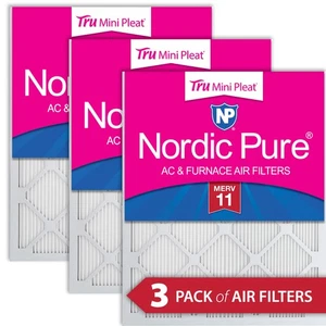 14x20x1 (13_1/2x19_1/2) Nordic Pure Tru Mini Pleat MERV 11 Air Filters 3 Pack - Picture 1 of 7