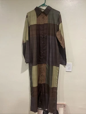 Women Plaid  Down Full Sleeve Office Lady Holiday Maxi Shirt Dress Plus Size XL  - Image 1 of 4