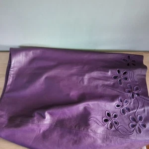 Absolu Confort Womens Purple Leather Floral Cut Out Skirt 38 - Picture 1 of 24