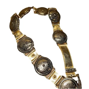 Vintage 80’s Captiva Leather Belt Medallion Gold Tone Heavy 40” Large/XL FLAW - Picture 1 of 10