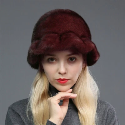 100% Реальный целый норковая шляпа сгустить зимние теплые кепки для роскоши леди женщин - Изображение 1 из 4