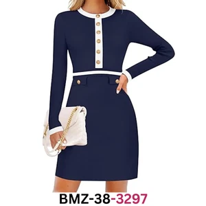 ZESICA Women's Fall Long Sleeve Bodycon Sweater Dress Crewneck Button Dress, S - Picture 1 of 7