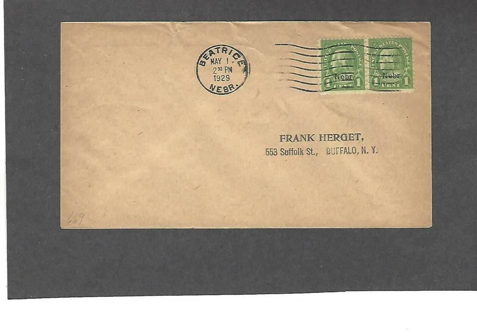 #669 1c NEBRASKA OVERPRINT FDC BEATRICE,NEBR MAY 1-1929  - Image 1 of 1