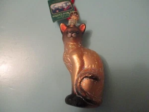 Alte Welt Weihnachten 4 1/2" Ornament Siamkatze. Glas - Neu mit Etikett - Bild 1 von 4
