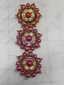3 Beaded Pins, 2 Pink, 1 Orange, Everyday Wear - B13 - Picture 1 of 9