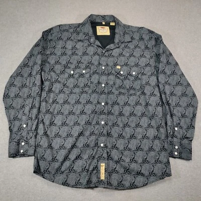 Camisa masculina Larry Mahan XL coleção cowboy preta paisley pérola encaixe dente de serra - Imagem 1 de 4