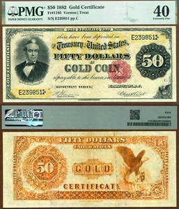 1882 $50 Gold Certificate FR-1195 PMG Extremely Fine 40 Only 63 Known - Picture 1 of 3