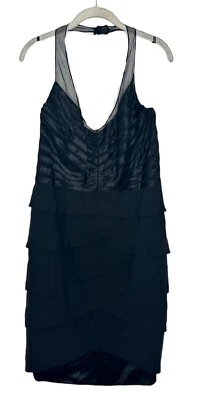 Vestido halter Chetta B Sherrie Bloom Peter Noviello negro 100 % seda de colección talla 14 nuevo con etiquetas Foto 1 de 4