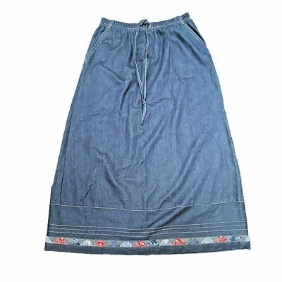 Falda vaquera Koret City azul modesta bolsillos cottagecore línea A edredón mediano Foto 1 de 4