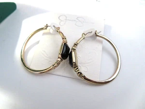 JESSICA SIMPSON GOLD HOOP/STONE EARRINGS SADDLE LATCH - Picture 1 of 2