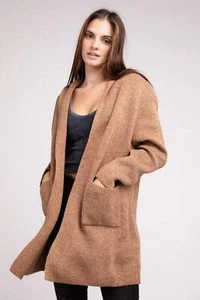 ZENANA Fall Winter Sweater Cardigan Hooded Open Front W/ Pocket Knit - Picture 1 of 29
