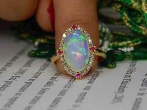 22k Yellow Gold Plated 925 Sterling Silver Natural Opal Oval Cut Engagement Ring - Picture 1 of 7