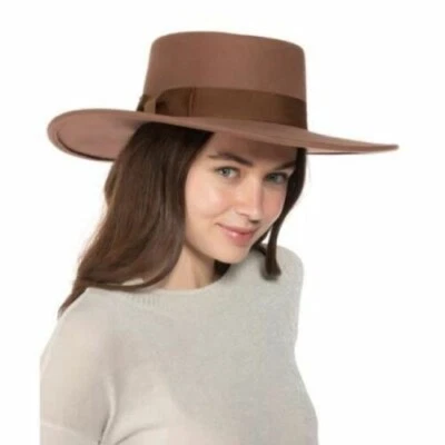 Telescopio de fieltro de lana Nine West flojo sombrero Fedora marrón Rtl $98 Foto 1 de 4