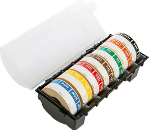 Food Storage Labels in Dispenser with 7 Day Dot Rolls of 1000 Square Stickers - Picture 1 of 1