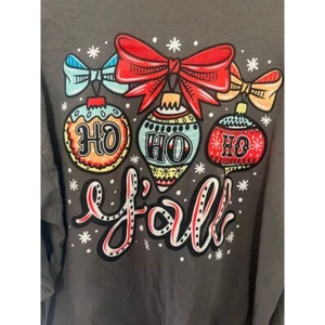 Southern Y'all Women's Christmas Gray Ornaments Long Sleeve T-Shirt Size XL - Picture 1 of 8