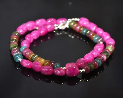 Pink Tourmaline and Multi-Gemstone Beaded Necklace, Quartz Handcrafted Design - Image 1 of 4